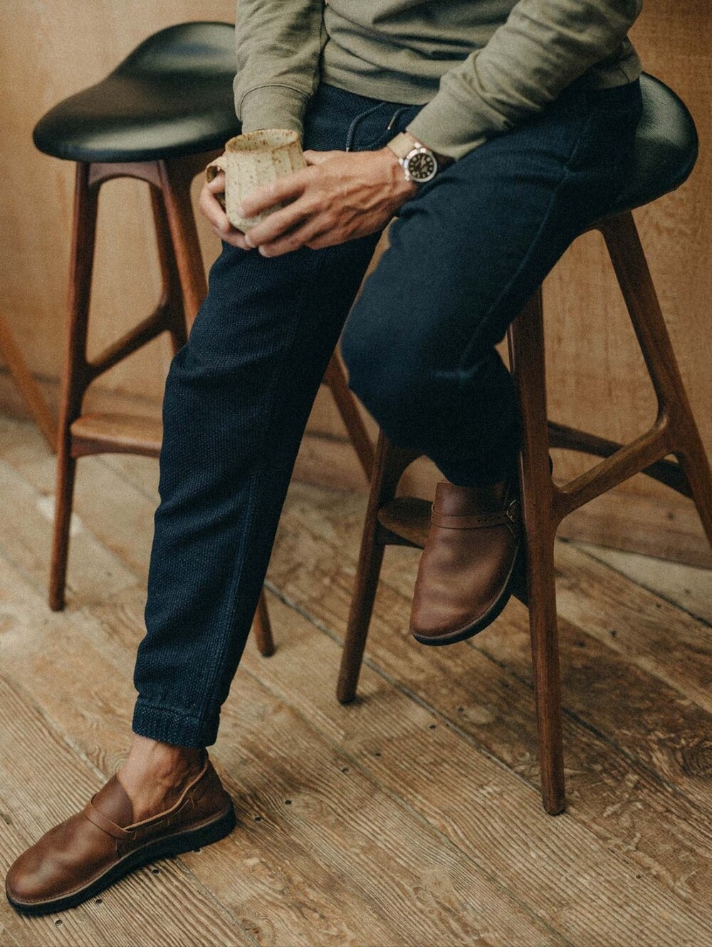 Taylor Stitch The Après Pant Indigo Waffle Knit Joggers 100% Organic Cotton L